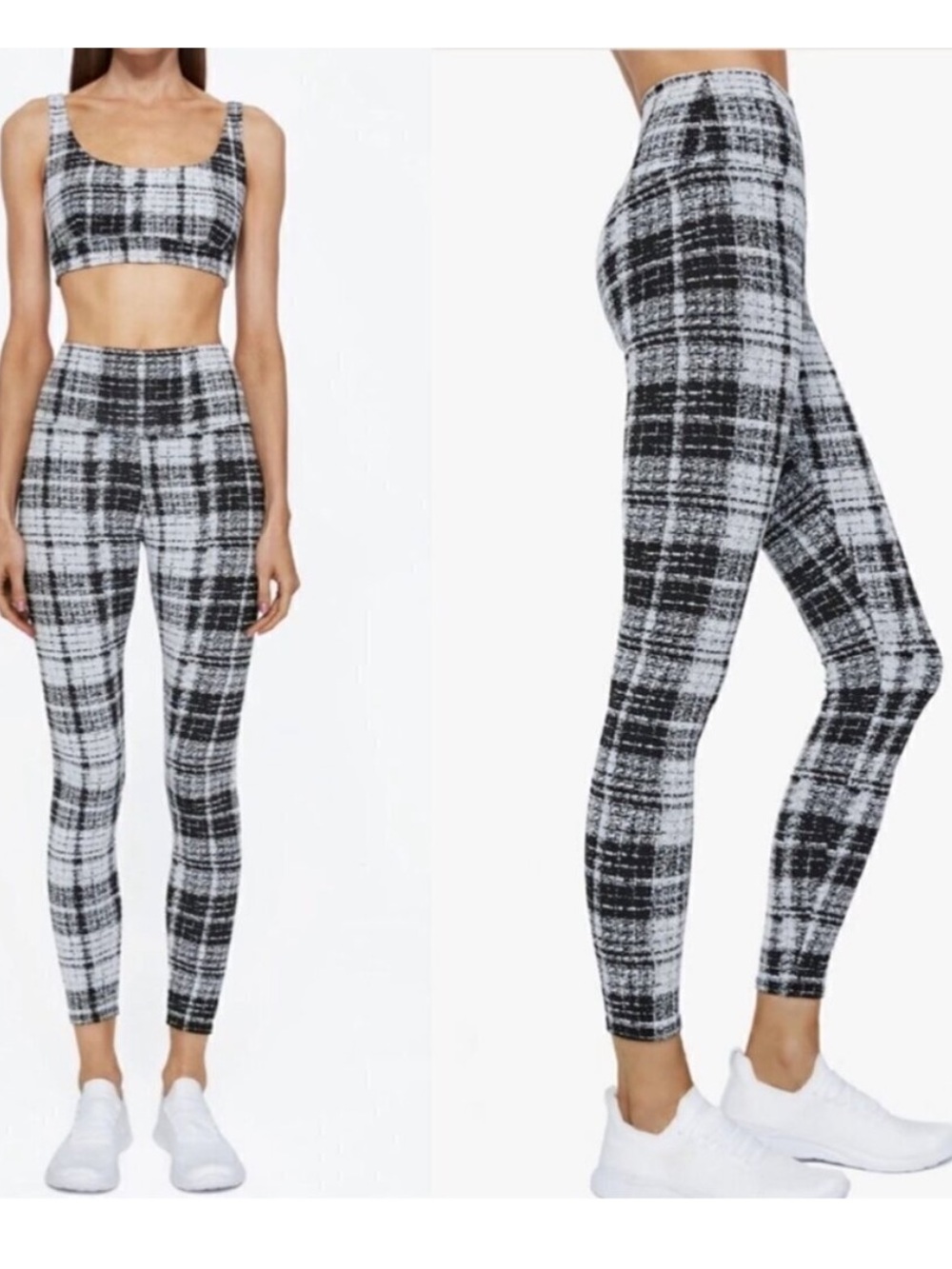 ONA by Yoon Leggings Size XS Black Plaid Compression Athletic Sporty Clean Girl